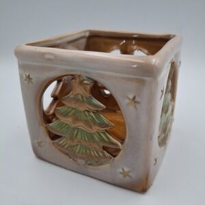 Luminessence Ceramic Votive Candleholder Winter Christmas Tree 4"x4"x3.5" Tall